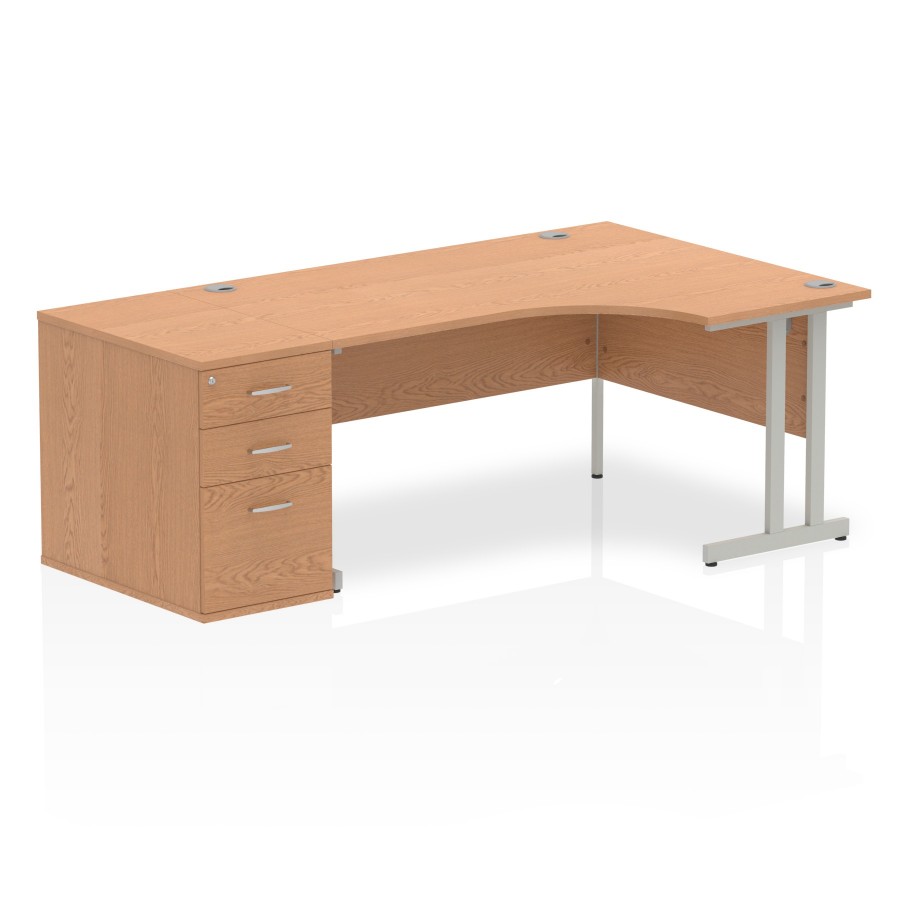 Rayleigh Ergonomic Corner Desk With 800mm Deep Pedestal - Cantilever Frame